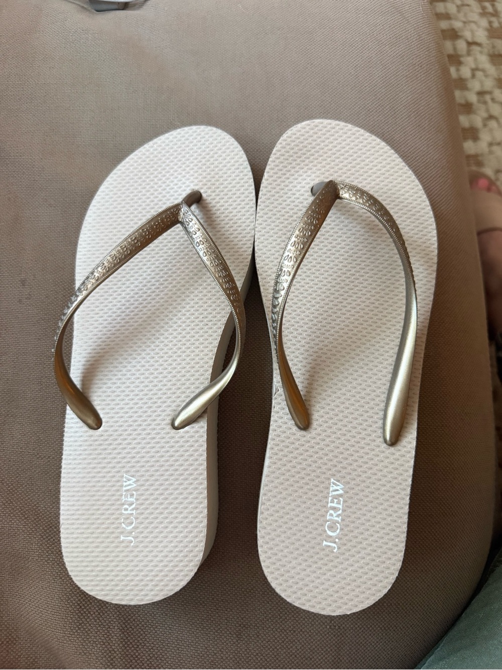 J. Crew Bronze Strap Beige platform Flip Flops